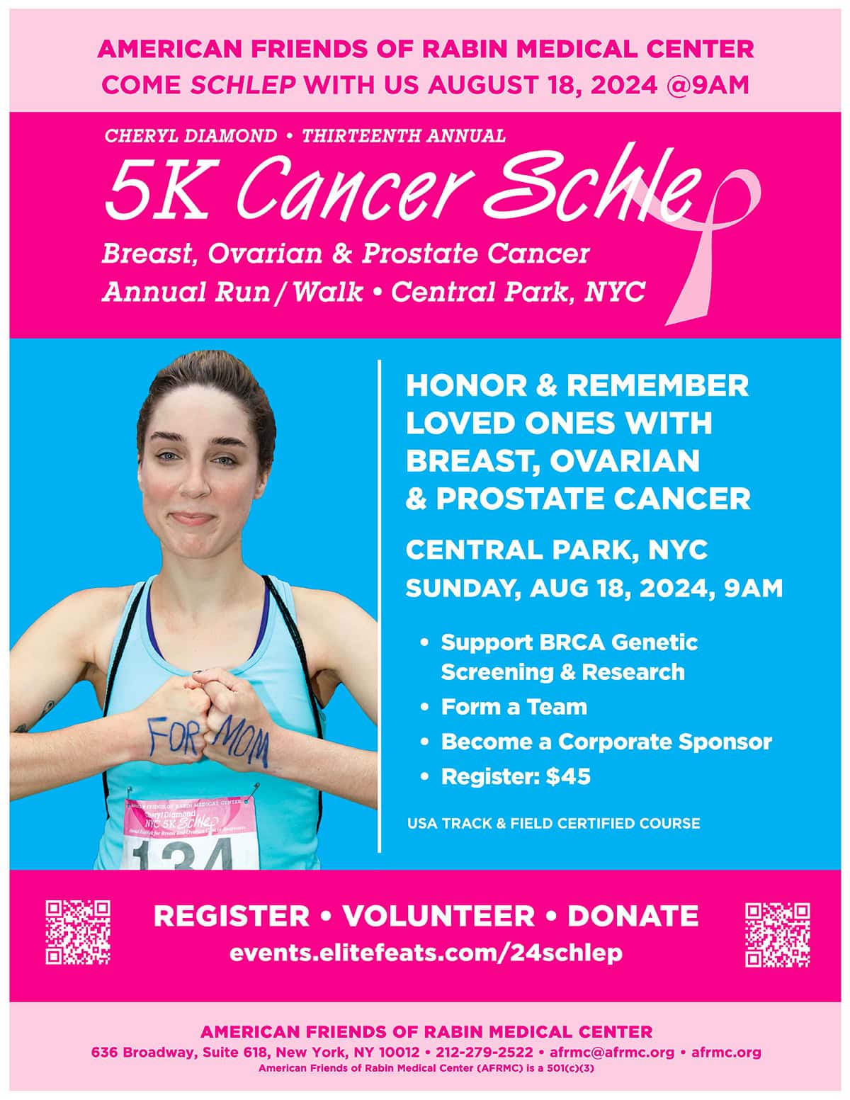 The 2024 NYC Cheryl Diamond 5k Cancer SCHLEP
